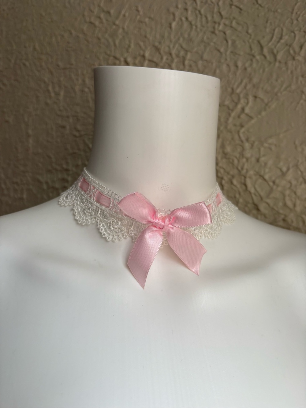Shein Pink Ribbon Lace Choker Necklace
